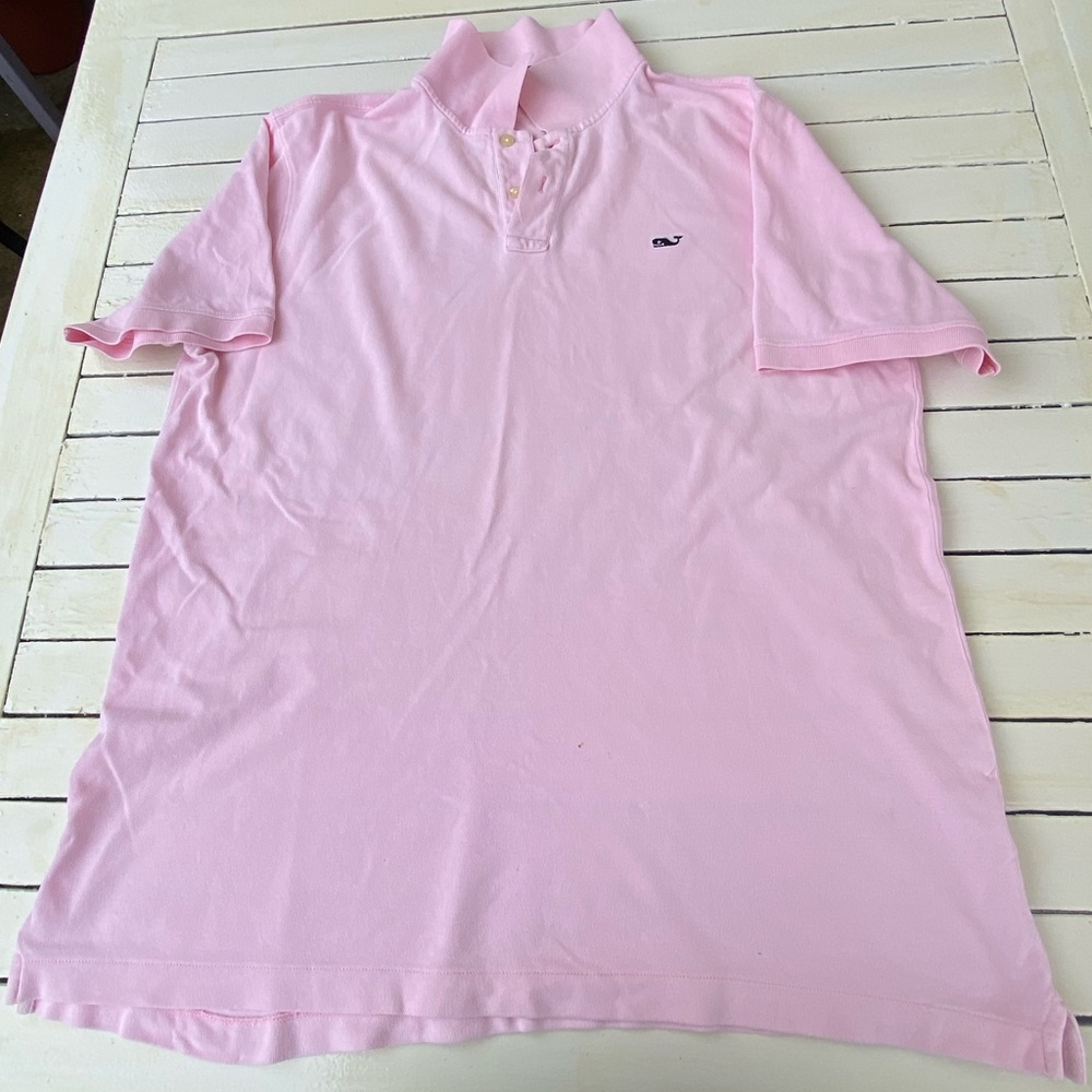 Vineyard Vines Polo Shirt Mens Pink Short Sleeve Whale Embroidered Cotton Sz L